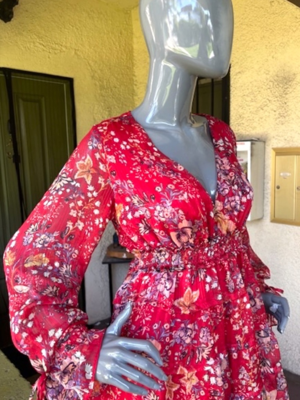 FREE PEOPLE "Closer to Your Heart" V-Neck Tiered Mini-Dress EUC/sz S - Picture 7 of 14